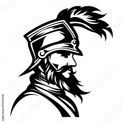 Flat Black Logo of Hussar Soldier Warrior Cavalry Rider Knight Fighter in Minimalistic Vector Style for Historic Military and Medieval Battle Themes