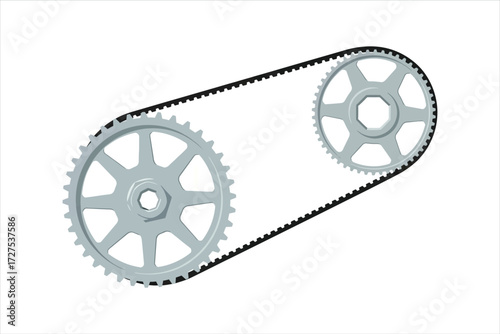 Vector art of a timing belt and pulley system, a mechanical component used for transmitting power and synchronizing motion, vector illustration