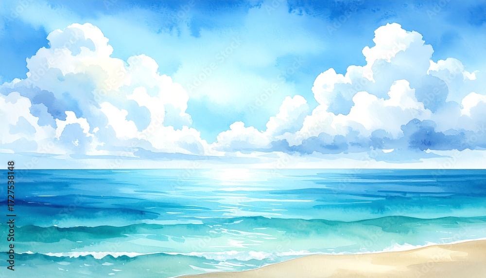 Obraz premium Watercolor seascape with clouds