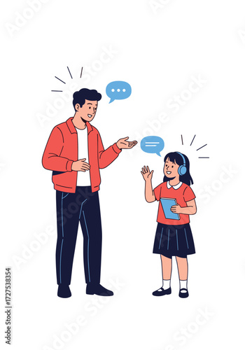 A father and daughter communicate about learning and technology.