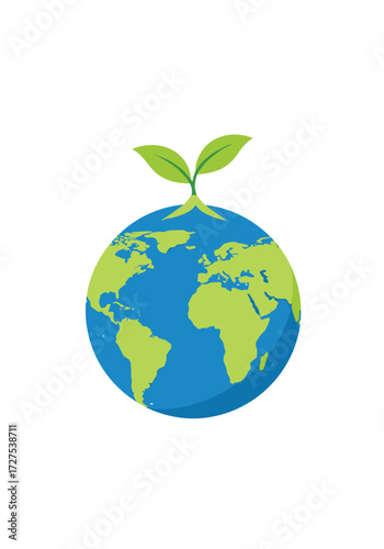 Planet earth with a small green plant growing out of it.