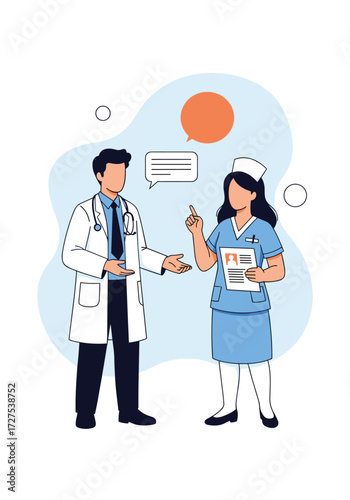 Doctors and nurses collaborating on a patient care plan.