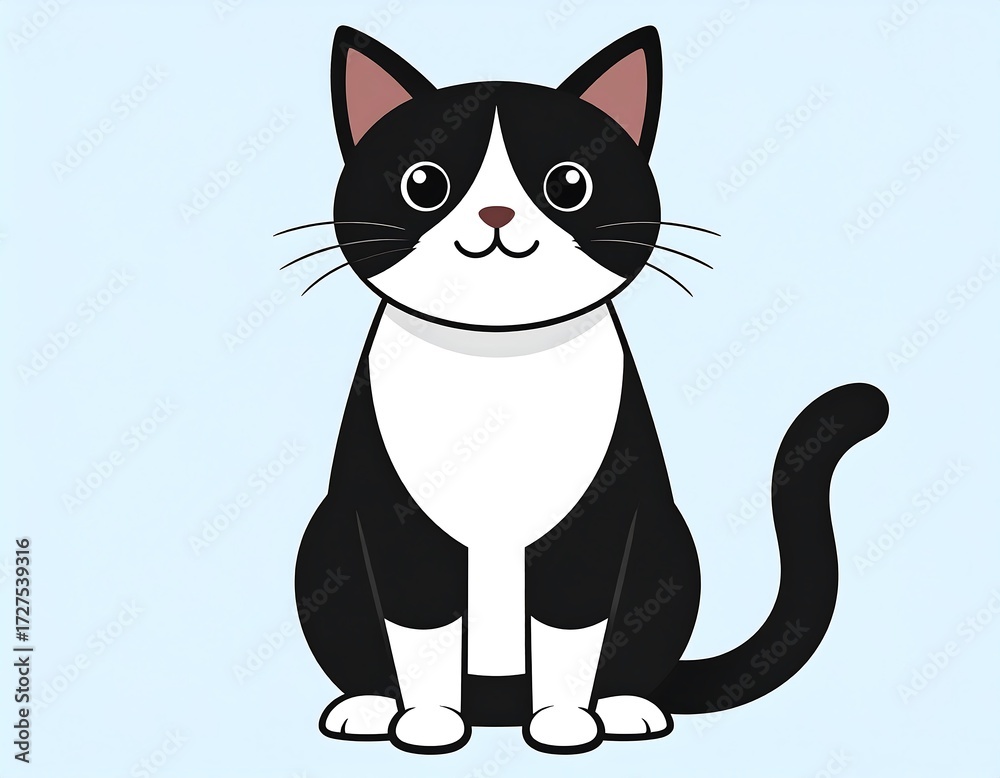 Fototapeta premium Adorable black and white cartoon cat illustration