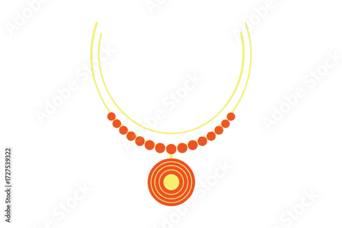 Vector art of elegant necklace with orange beads and a circular pendant, , showcasing a stylish and fashionable accessory for adding a touch of sophistication