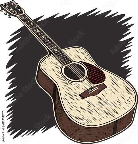 Acoustic guitar with dark jagged background musical instrument
