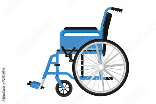 Vector art of a vibrant blue wheelchair, , symbolizes accessibility, mobility, and independence for individuals with disabilities