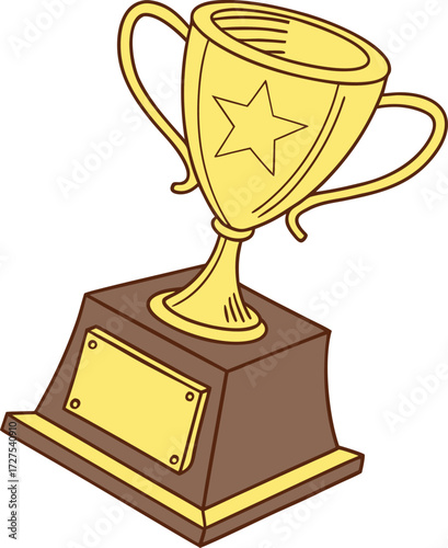 Golden trophy with star and blank plaque on a wooden base