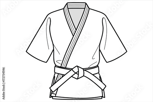 Illustration of a martial arts uniform, specifically a karate gi with a tied belt, suitable for themes related to martial arts, sports, or fitness