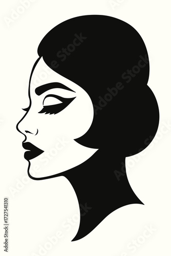 Glamorous female face silhouette with makeup and bold