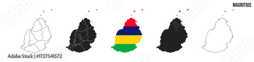 Mauritius map set. Map of Mauritius  with flag.  Vector EPS 10