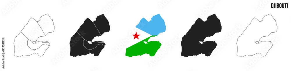 Fototapeta premium Djibouti map set. Map of Djibouti with flag. Vector EPS 10