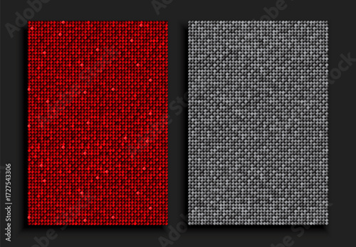 Poster red and silver sequins, glitters, sparkle