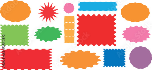 Empty postage stamps in vibrant colors for design and decoration
