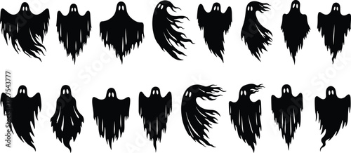 Ghost silhouette illustration, spooky Halloween design, scary spirit artwork, haunted horror clipart, creepy phantom drawing, eerie monster figure, dark spooky background, nightmare