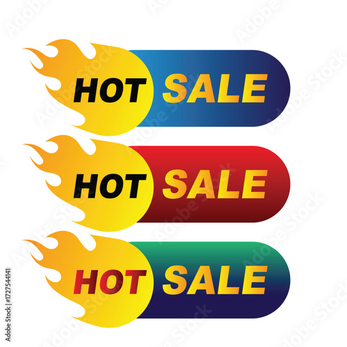 Hot sale banner set isolated on white background collection of colorful hot sale labels with flame vector illustration of discount offer, promotion, and special deal