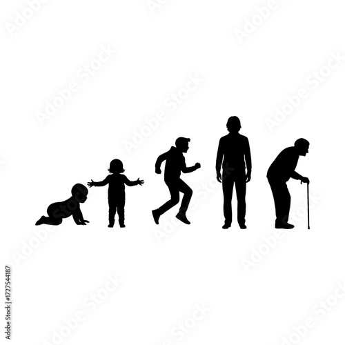 Human life cycle stages silhouette images representing growth from infancy to old age vector