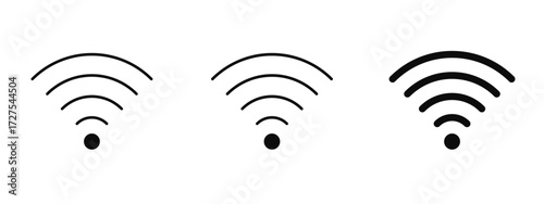 Signal icon available in line art, fill, and colored outline styles with a white background. Represents network strength, connectivity, mobile data, and communication signals.