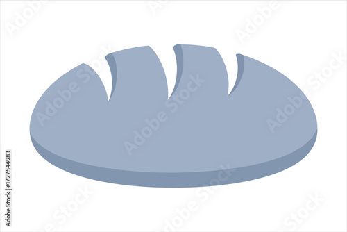 Vector art of a cartoon illustration of a loaf of bread, the bread is a light blue color and has three distinct cuts on top, giving it a stylized appearance