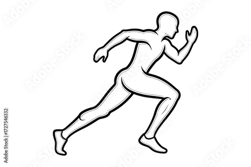 Illustration of a running man, showcasing a dynamic pose with arms and legs in motion, conveying speed, fitness, and determination in a minimalist style