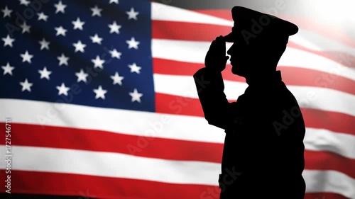 Patriotic Salute: American Soldier Honors Flag in Silhouette