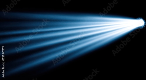 A stylized depiction of light rays radiating outwards, showcasing a dynamic blue light effect against a dark background.