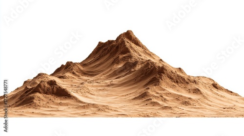 Isolated mountain range landscape on white background, desert terrain, arid environment, side view, digital art