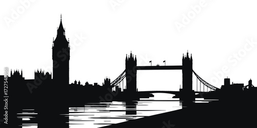 London Skyline Silhouette A Glimpse of the Iconic Tower Bridge and Big Ben