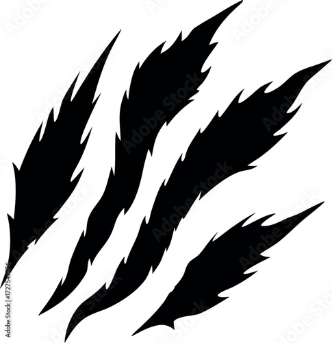 Tiger claw mark silhouette vector, Animal scratches, Lion, dog, predator paw marks