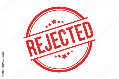 Vector art of rejected stamp, a clear symbol of disapproval and denial, perfect for illustrating quality control, feedback, and the review process in a concise design