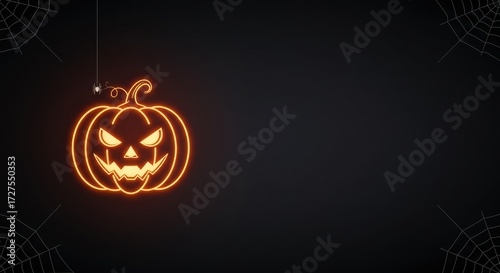 Minimalist Halloween Party Poster Background with Neon Pumpkin