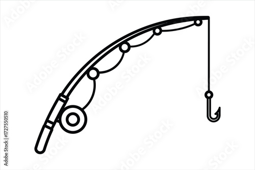 Vector art of fishing rod is a simple line drawing, perfect for icons, logos, or any design needing a touch of the outdoors and recreational activities