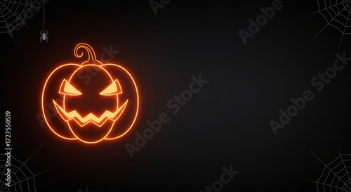Minimalist Halloween Party Poster Background with Neon Pumpkin