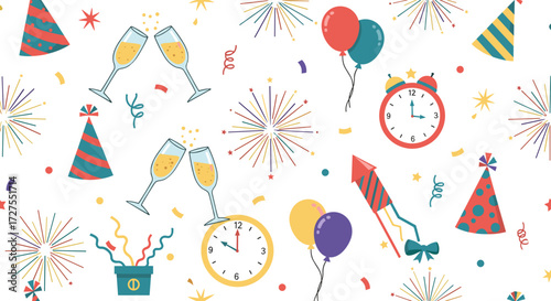 Festive new year celebration pattern with party elements art