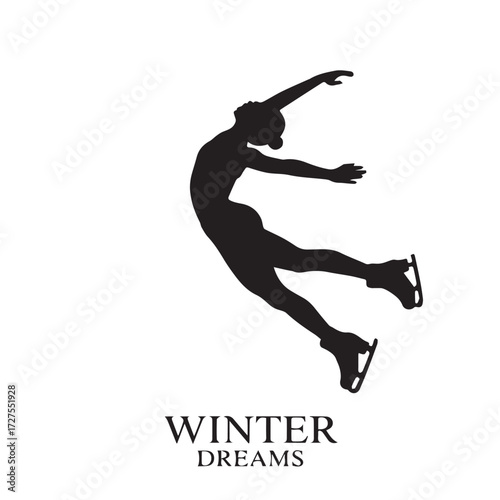 Figure Skater Silhouette in Action - Vector Illustration