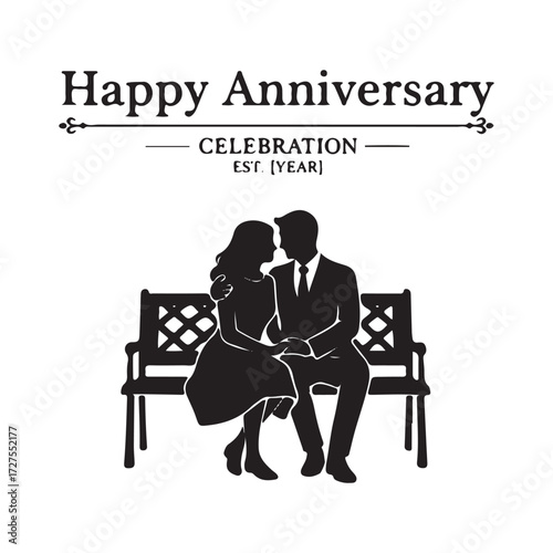 Fotografie Silhouette of couple sitting on bench with text above
