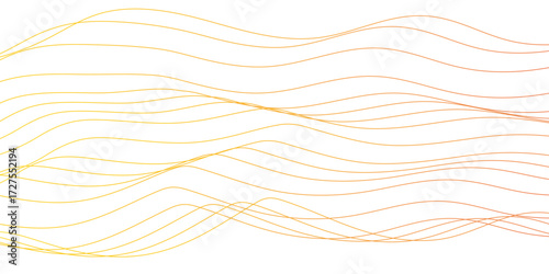 Wave pattern of fine lines gracefully flows across a bright white background. Design for banner, wallpaper, background and many more. Abstract frequency sound wave lines and twisted curve lines