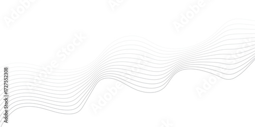 Wave pattern of fine lines gracefully flows across a bright white background. Design for banner, wallpaper, background and many more. Abstract frequency sound wave lines and twisted curve lines