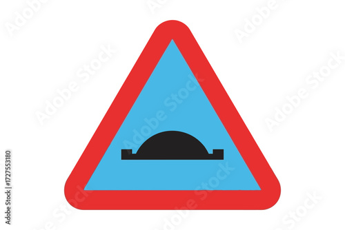 Vector art of a triangular road sign warning of a speed bump ahead, alerting drivers to reduce speed for safety