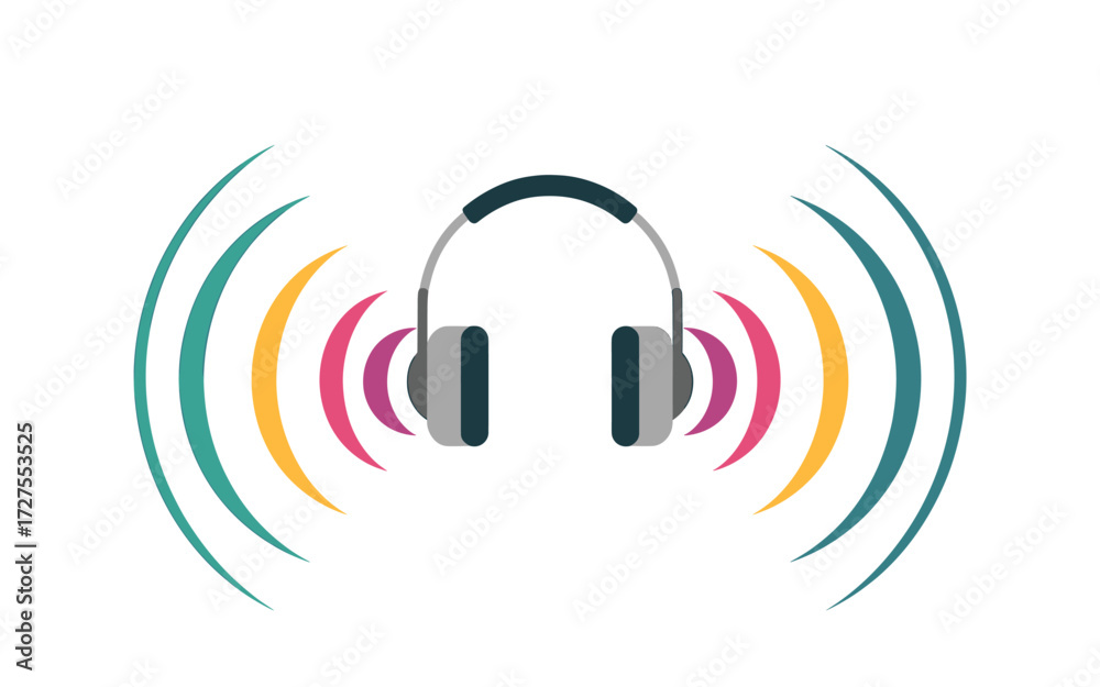 Fototapeta premium Vibrant Headphones Icon with Sound Waves for Music, Audio, and Communication Concepts; Modern Design Element for Creative Projects, Backgrounds and Audio Visual Concepts