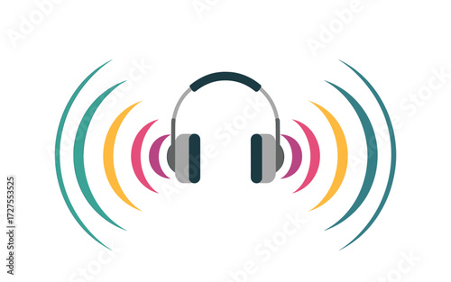 Vibrant Headphones Icon with Sound Waves for Music, Audio, and Communication Concepts; Modern Design Element for Creative Projects, Backgrounds and Audio Visual Concepts