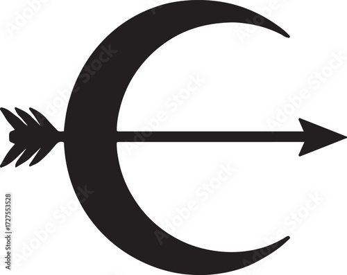 Artemis moon bow icon silhouette vector for mythology, Greek goddess, night, hunt, and celestial design.