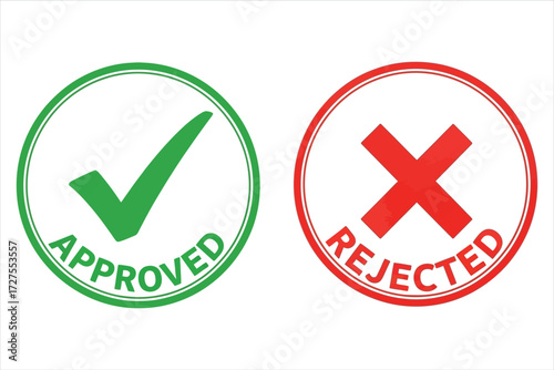 Vector art of approved and rejected icons green check mark and red cross mark in circles symbol of acceptance and rejection vector illustration of decision making