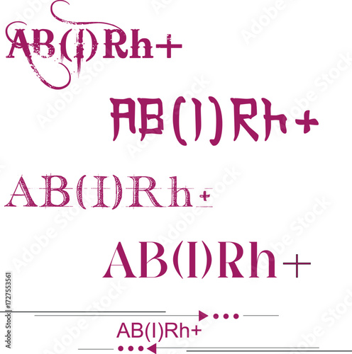 Different styles of the blood type notation AB Rh positive displayed with creative typographic designs Generative AI