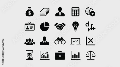 Business icons money finance professional symbols money bag stack of papers
