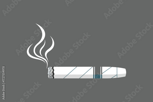 Vector art of lit cigar with smoke a rolled bundle of dried tobacco leaves, used for smoking, emitting a plume of smoke, often associated with relaxation
