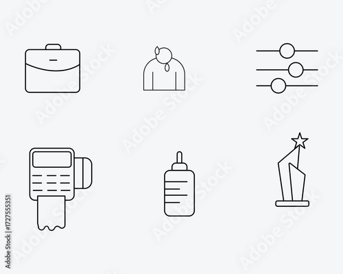 Business Icons: Briefcase, Person, Settings, POS, Bottle, Trophy