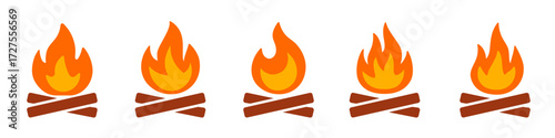 campfire icon. Fire with wood symbol