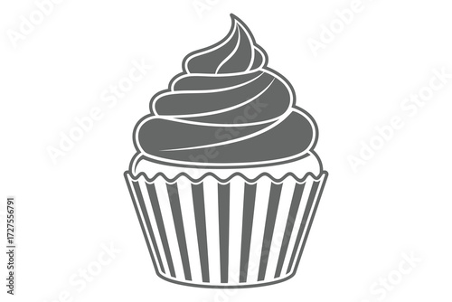 Vector art of an elegant gray cupcake illustration, perfect for sophisticated dessertthemed designs, bakery branding, or refined sweet treat graphics, showcasing simplicity and style