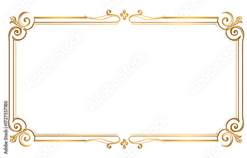 Gold flower corner border frame, elegant rectangle with floral ornament. Isolated on transparent background.

