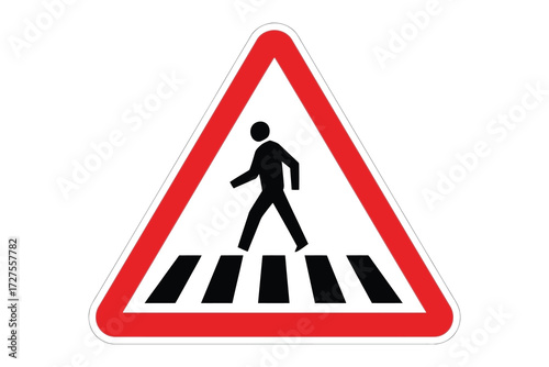 Illustration of a pedestrian crossing sign, a common road sign indicating a designated area for pedestrians to cross the street safely